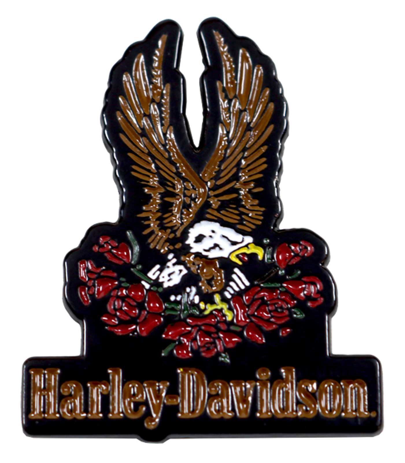 Harley-Davidson 1.5 inch. Red Roses & Eagle Metal Stock Pin, Black Finish - Wisconsin Harley-Davidson
