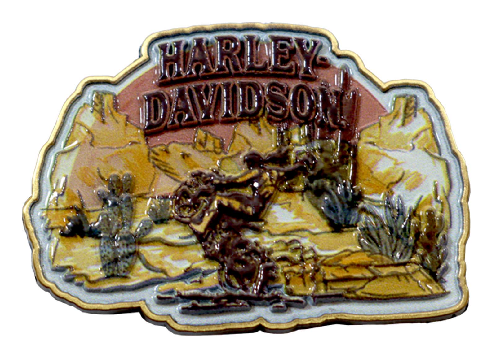 Harley-Davidson 1.5 inch. Desert Rodeo Graphic Stock Metal Pin, Gold Finish - Wisconsin Harley-Davidson