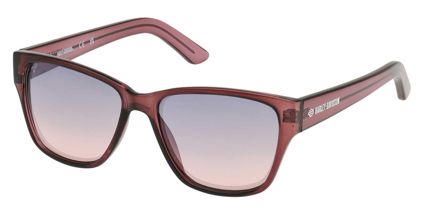 Harley-Davidson Women's Square Sunglasses Shiny Dark Pink Frame Blue Mirror Lens - Wisconsin Harley-Davidson
