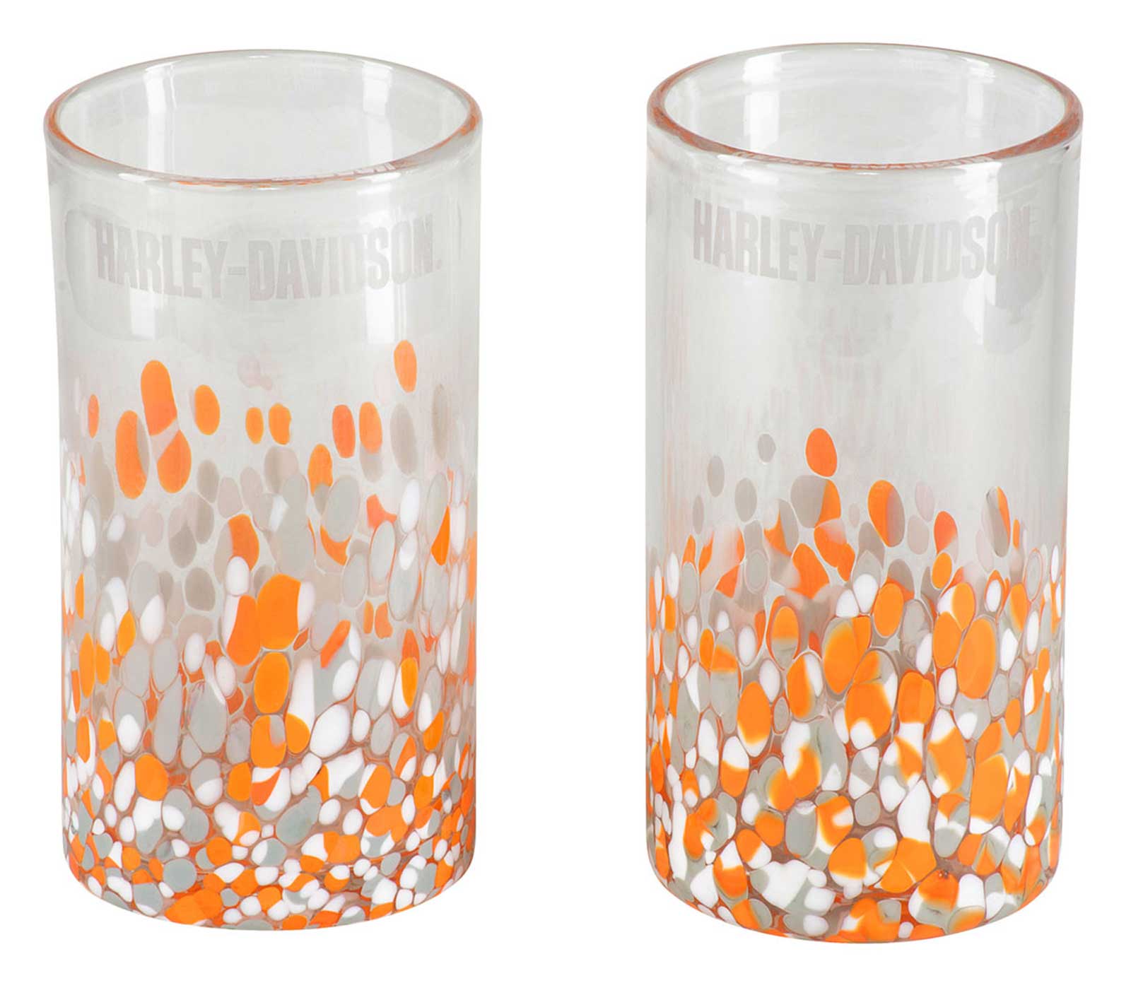 Harley-Davidson Confetti Highball Set, Etched H-D Font - Hand-Blown - 16 oz. - Wisconsin Harley-Davidson