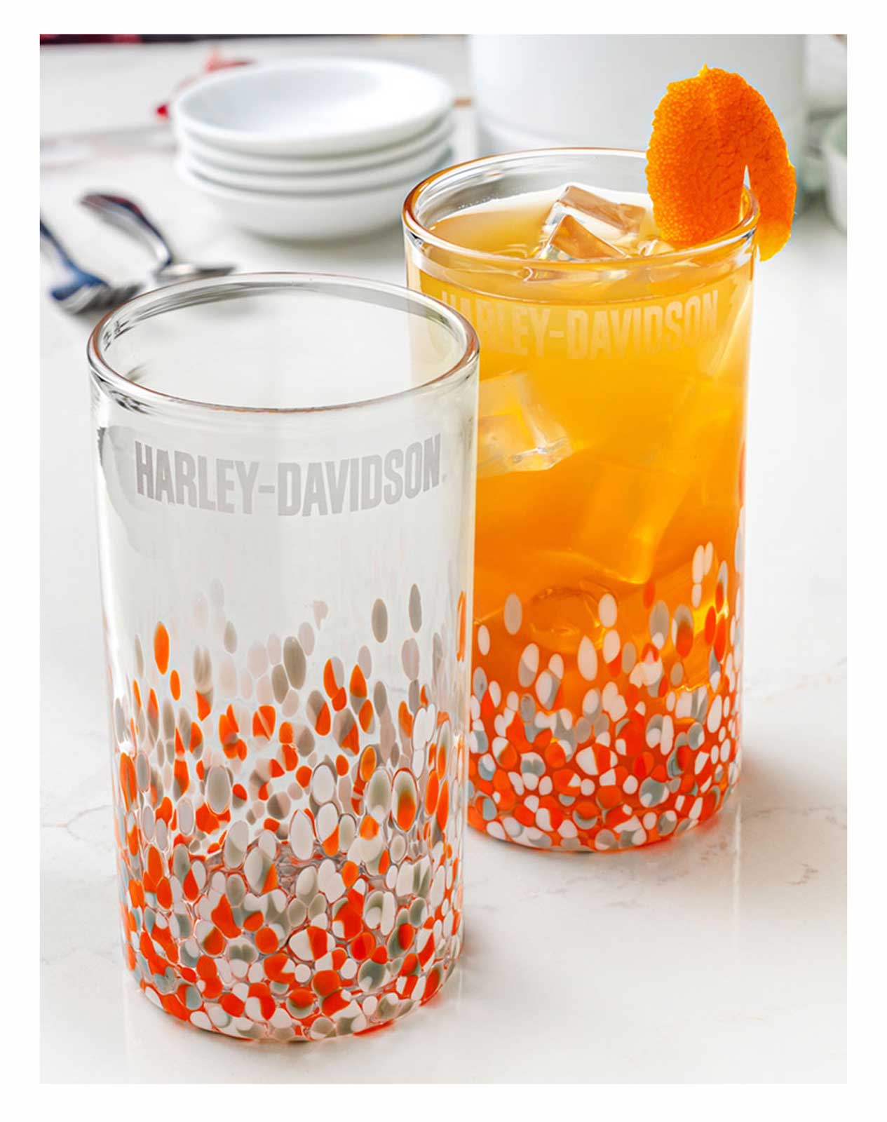 Harley-Davidson Free Shipping - Harley-Davidson Confetti Highball Set, Etched H-D Font - Hand-Blown - 16 oz. - Free Shipping on many products plus Orders Over $99