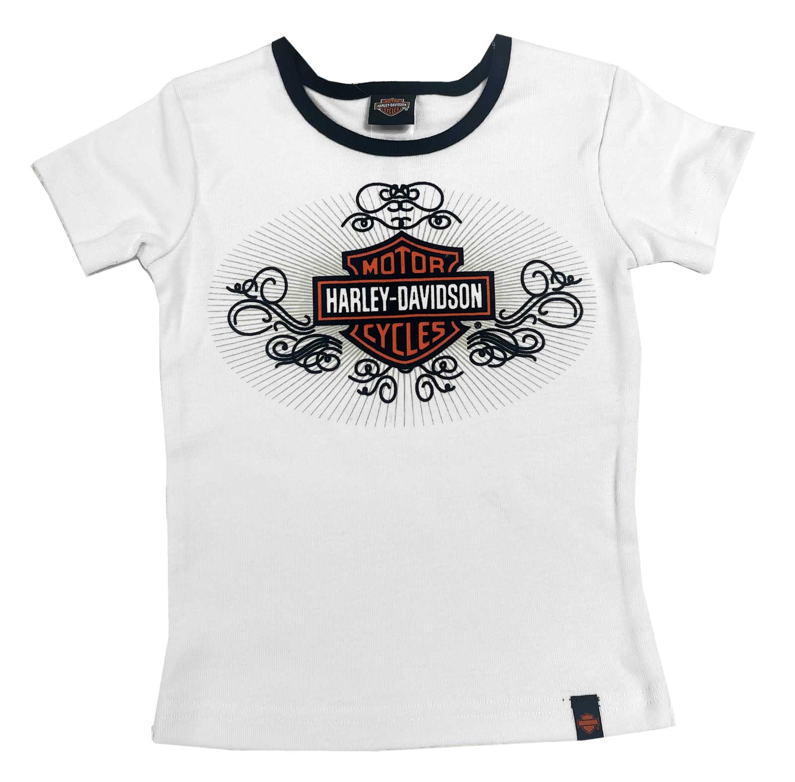 Harley-Davidson Little Girls' Felt Bar & Shield Short Sleeve Rib Tee - White - Wisconsin Harley-Davidson