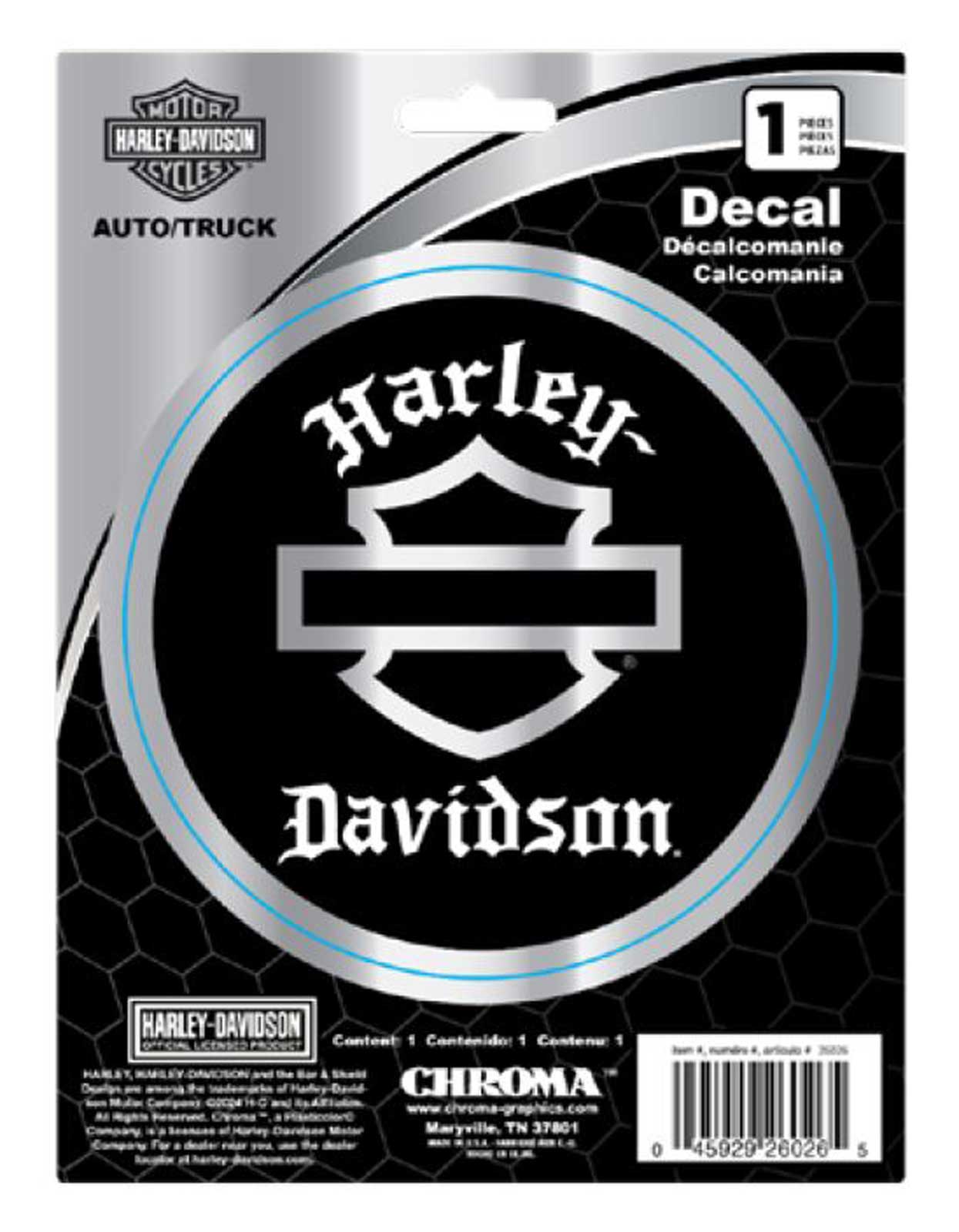 Harley-Davidson Silhouette Old English Chrome Vinyl Decal - Black - 6 x 8 in. - Wisconsin Harley-Davidson