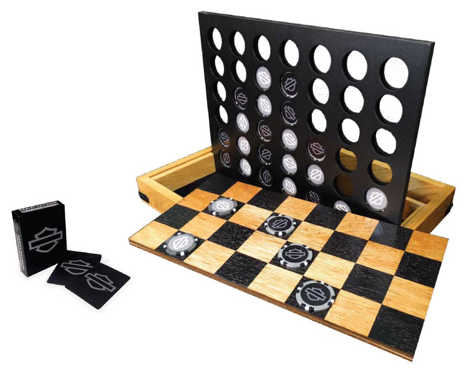Harley-Davidson Deluxe 3-In-1 Multiple Game Set: Four Cross, Checkers, Cards - Wisconsin Harley-Davidson