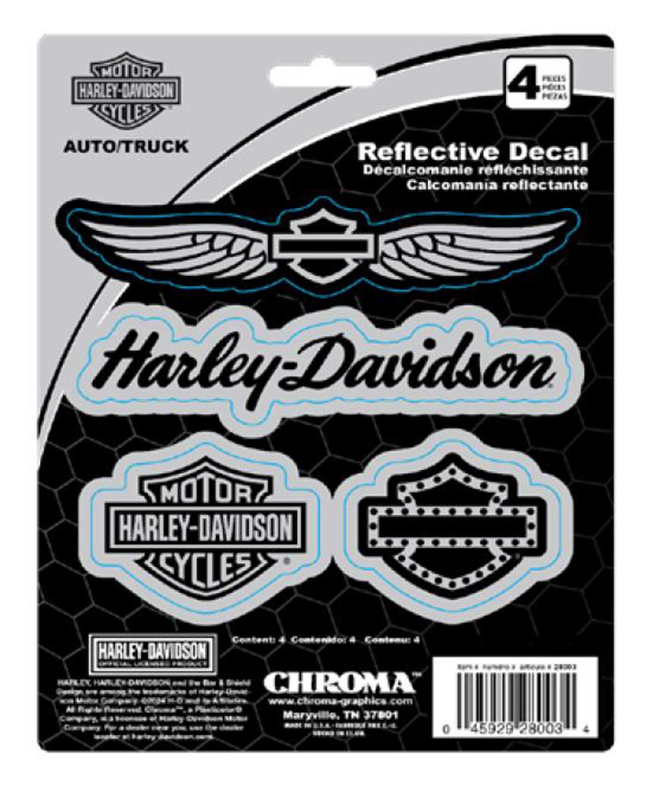 Harley-Davidson 4-Piece H-D Logos Reflective Vinyl Decals - Silver - 6 x 8 in. - Wisconsin Harley-Davidson