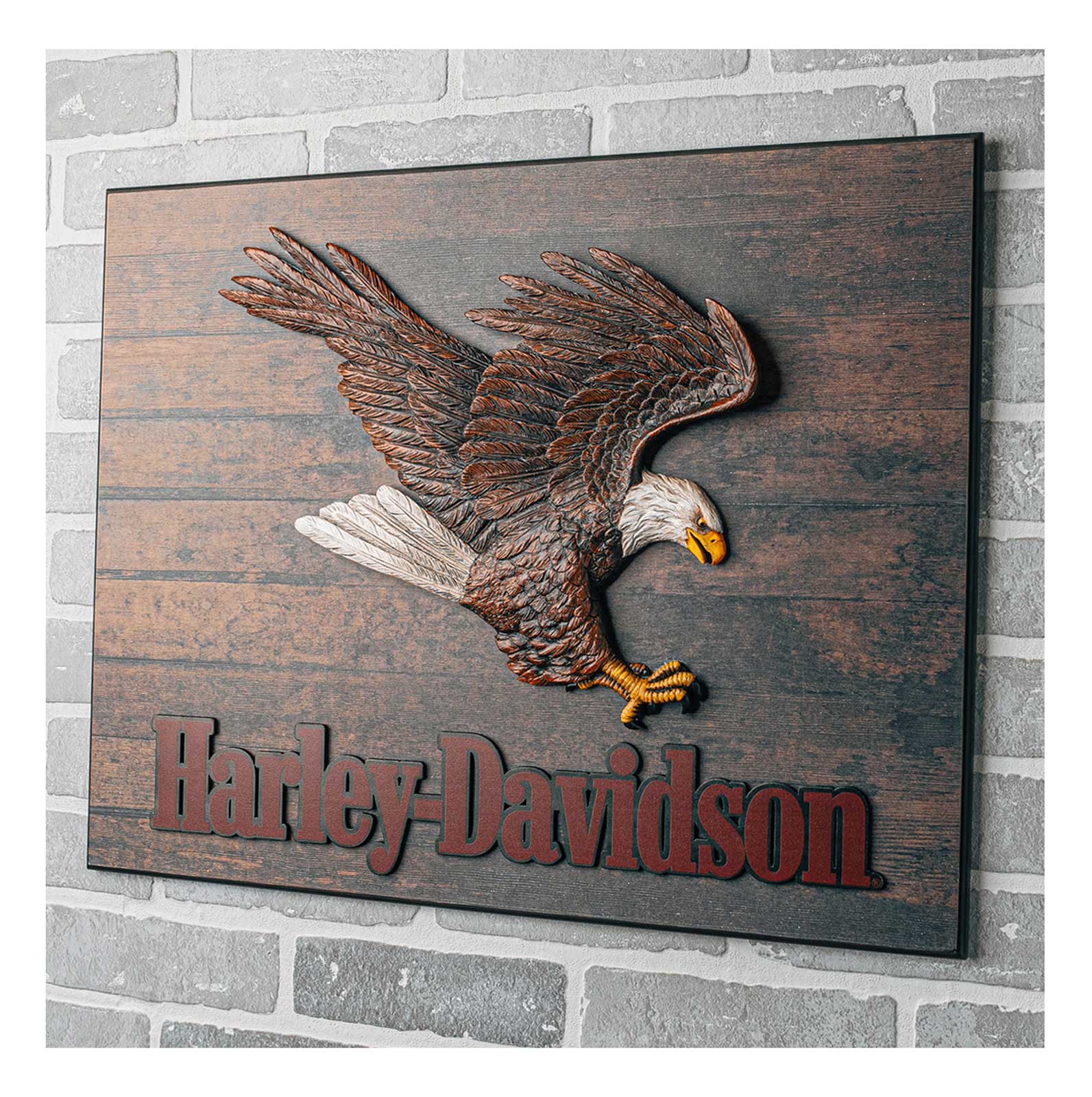 Harley-Davidson Hand Painted Resin Swooping Eagle Wooden Pub Sign, 24 x 20 inch - No Hassle Returns at Wisconsin Harley