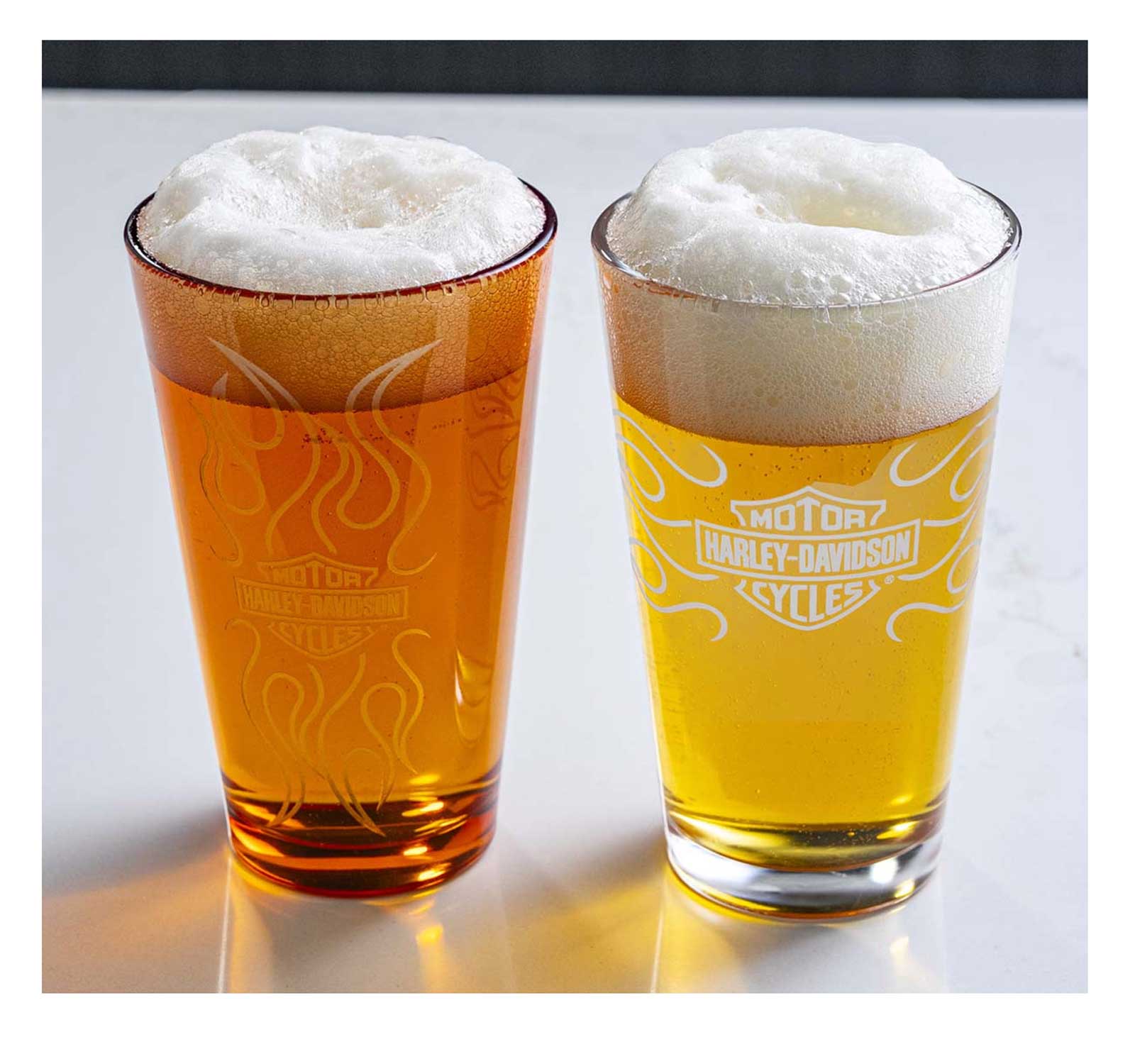 Harley-Davidson Free Shipping - Harley-Davidson Bar & Shield Flames Pint Glass Set – 16 oz. Orange & Clear - Free Shipping on many products plus Orders Over $99