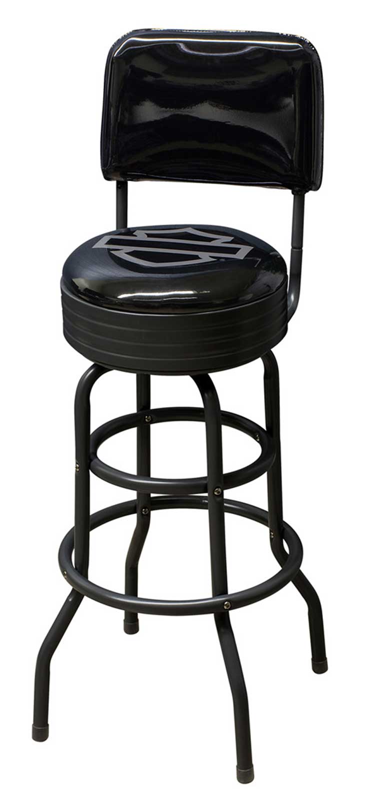 Harley-Davidson Open Bar & Shield Bar Stool w/ Backrest, Steel Frame - Black - Wisconsin Harley-Davidson