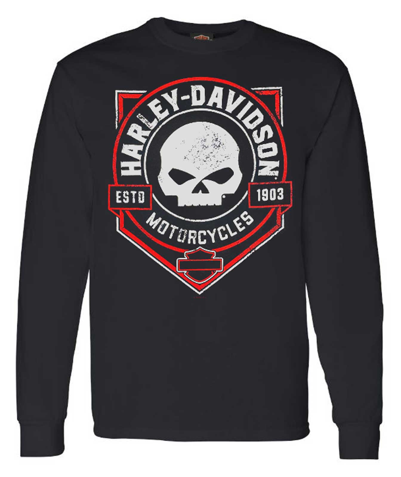 Harley-Davidson Men's Distressed Ragged Skull Crew-Neck Long Sleeve Shirt, Black - Wisconsin Harley-Davidson
