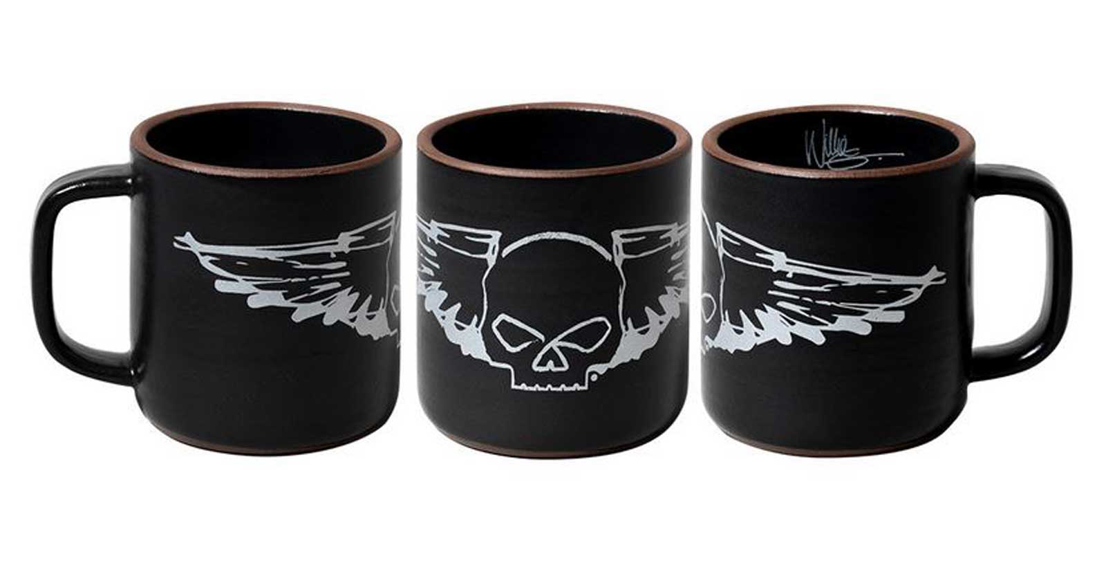 Harley-Davidson® Willie G Skull Silver Wings Handmade Pottery Mug