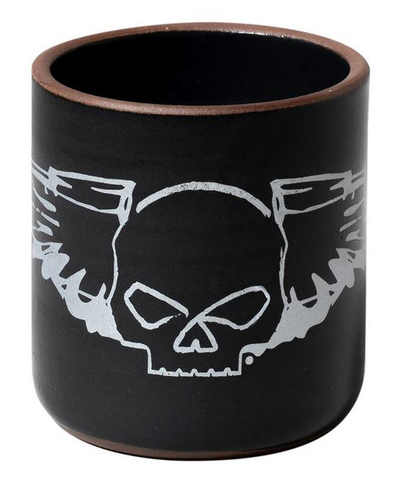 Harley-Davidson Willie G Skull Silver Wings Handmade Pottery Mug - 14 oz. Black - No Hassle Returns at Wisconsin Harley