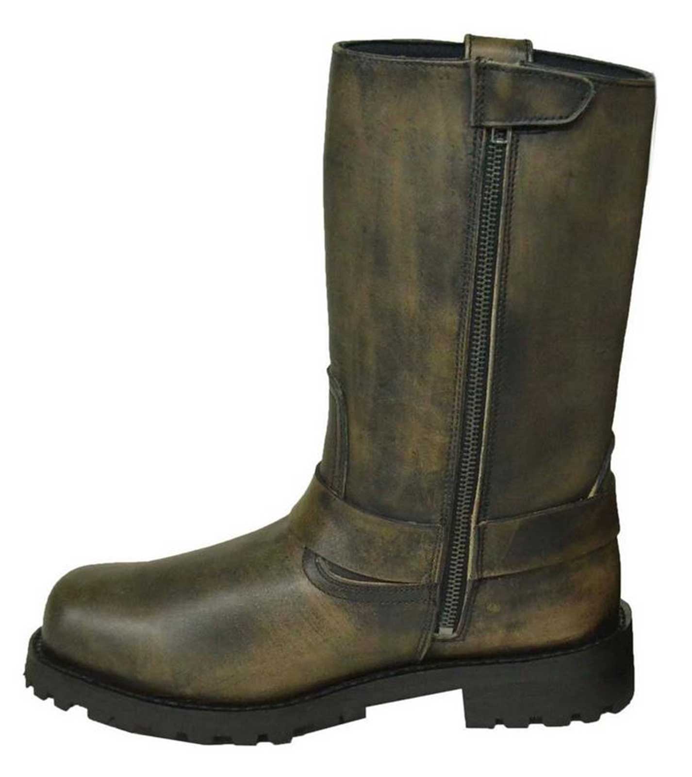 Unik Just for Bikers Men's Premium Leather Antique Motorcycle Boots, Classic Brown 10004-M - No Hassle Returns at Wisconsin Harley