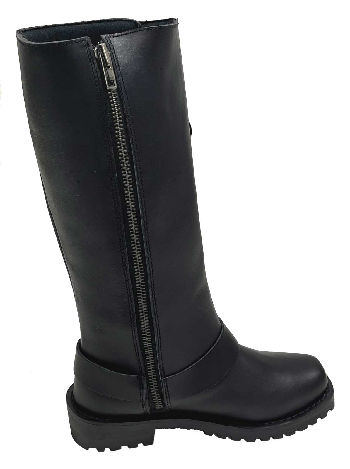 Unik Women's Premium Leather Laced Tall Motorcycle Boots - Black 12000-L - No Hassle Returns at Wisconsin Harley