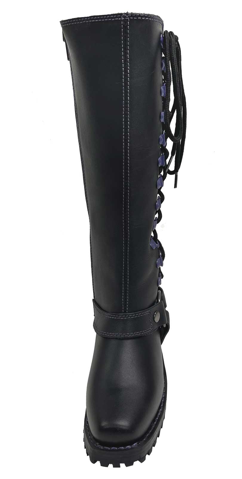 Unik Women's Premium Leather Laced Motorcycle Boots, Black/Purple