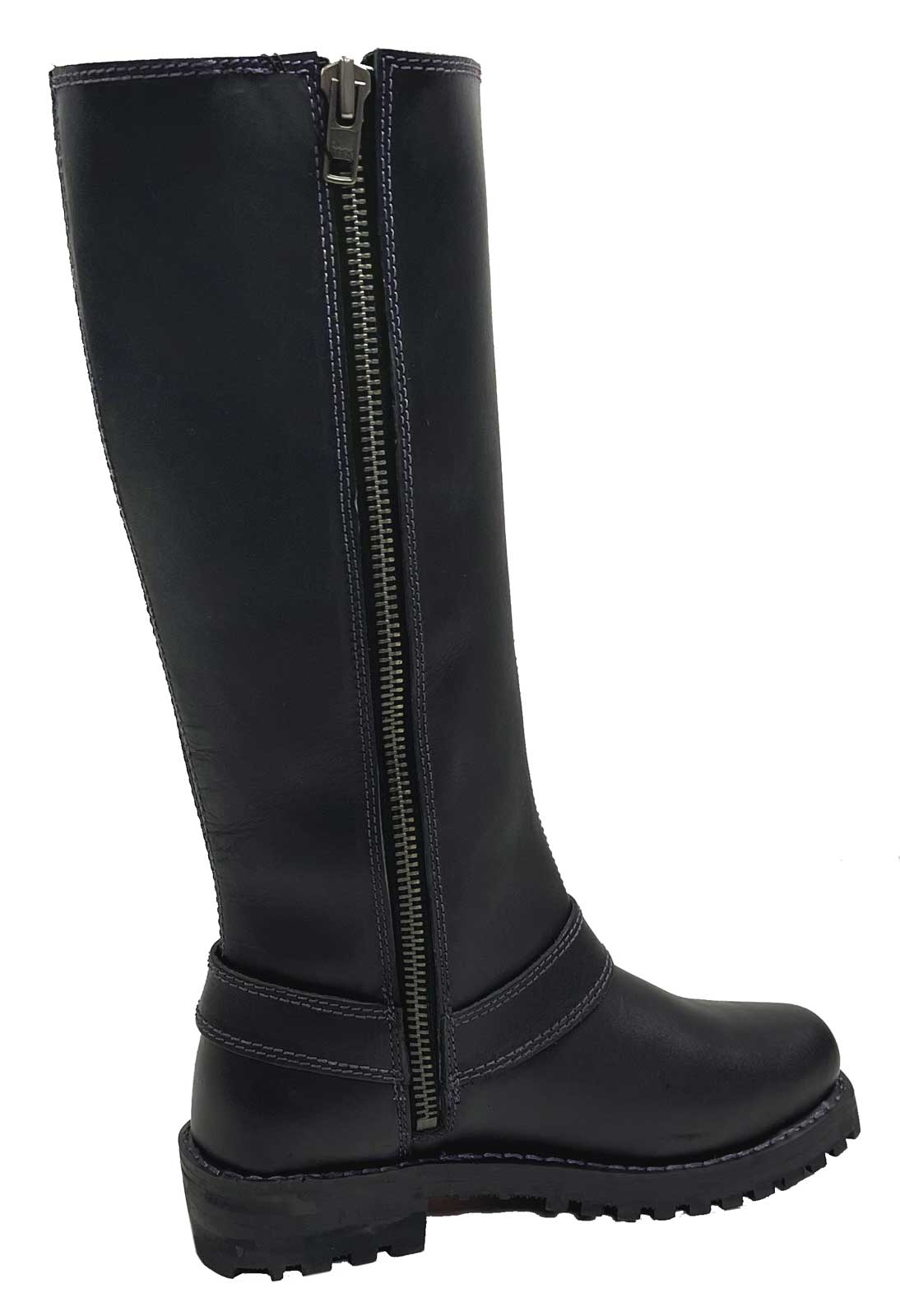 Unik Women's Premium Leather Laced Motorcycle Boots, Black/Purple
