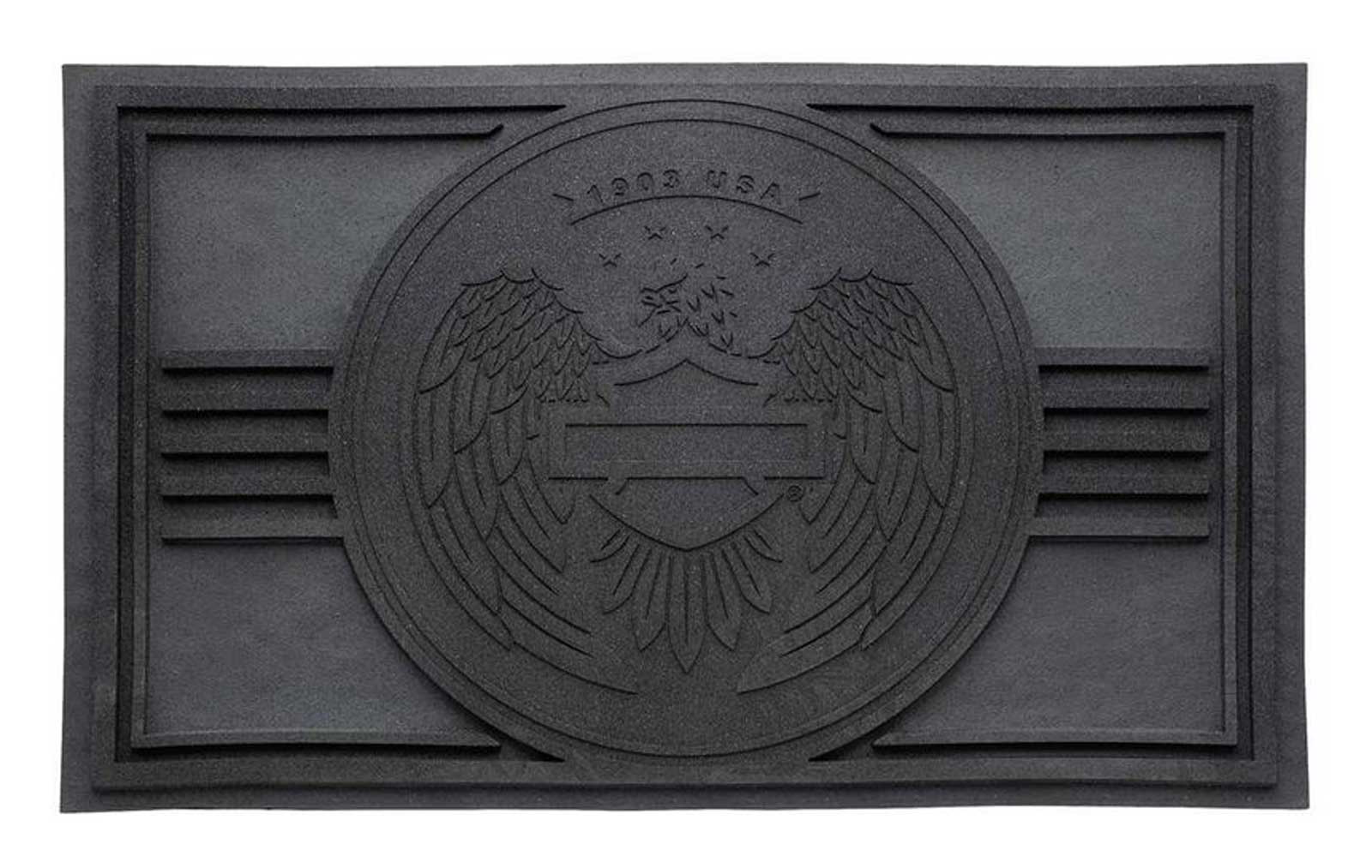 Harley-Davidson Open Bar & Shield Eagle Entry Mat, Durable Rubber - Black - Wisconsin Harley-Davidson