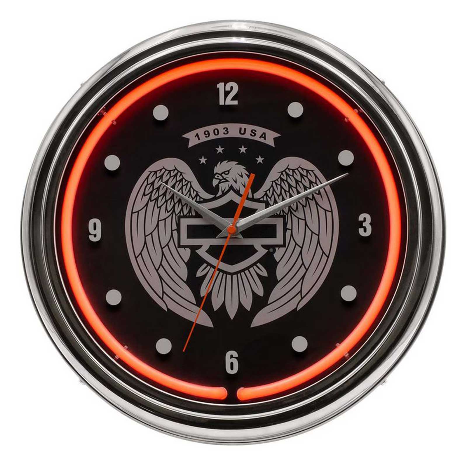 【LA産】Harley-Davidson 掛け時計 Harley-Davidson® Open Bar & Shield Eagle Neon Clock - 15 inch