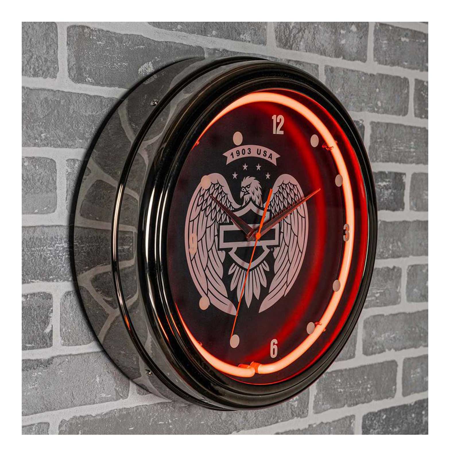 Harley-Davidson Open Bar & Shield Eagle Neon Clock - 15 inch – Red Neon - No Hassle Returns at Wisconsin Harley