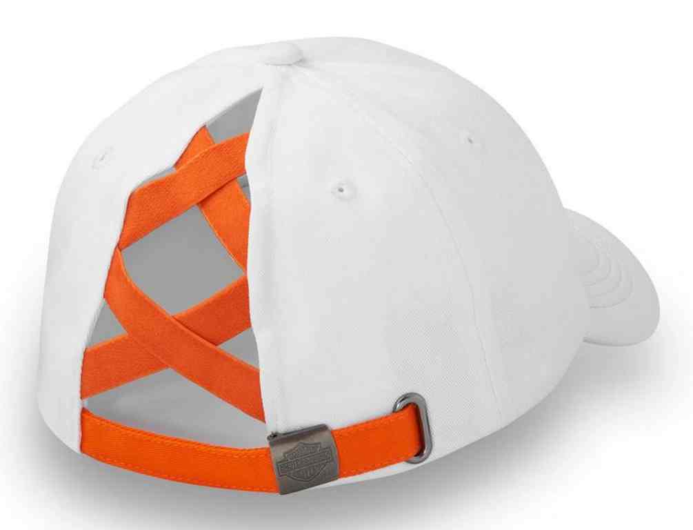Harley-Davidson® Women's Stacked Bar & Shield Ponytail Cap – White