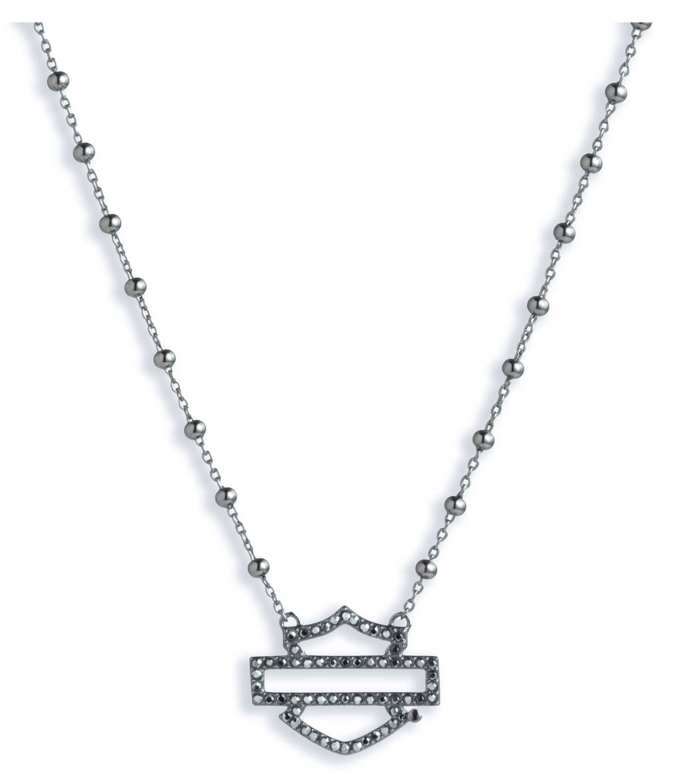 Harley-Davidson Women's 16 in. Bar & Shield Logo Beaded Chain Necklace, Silver - Wisconsin Harley-Davidson