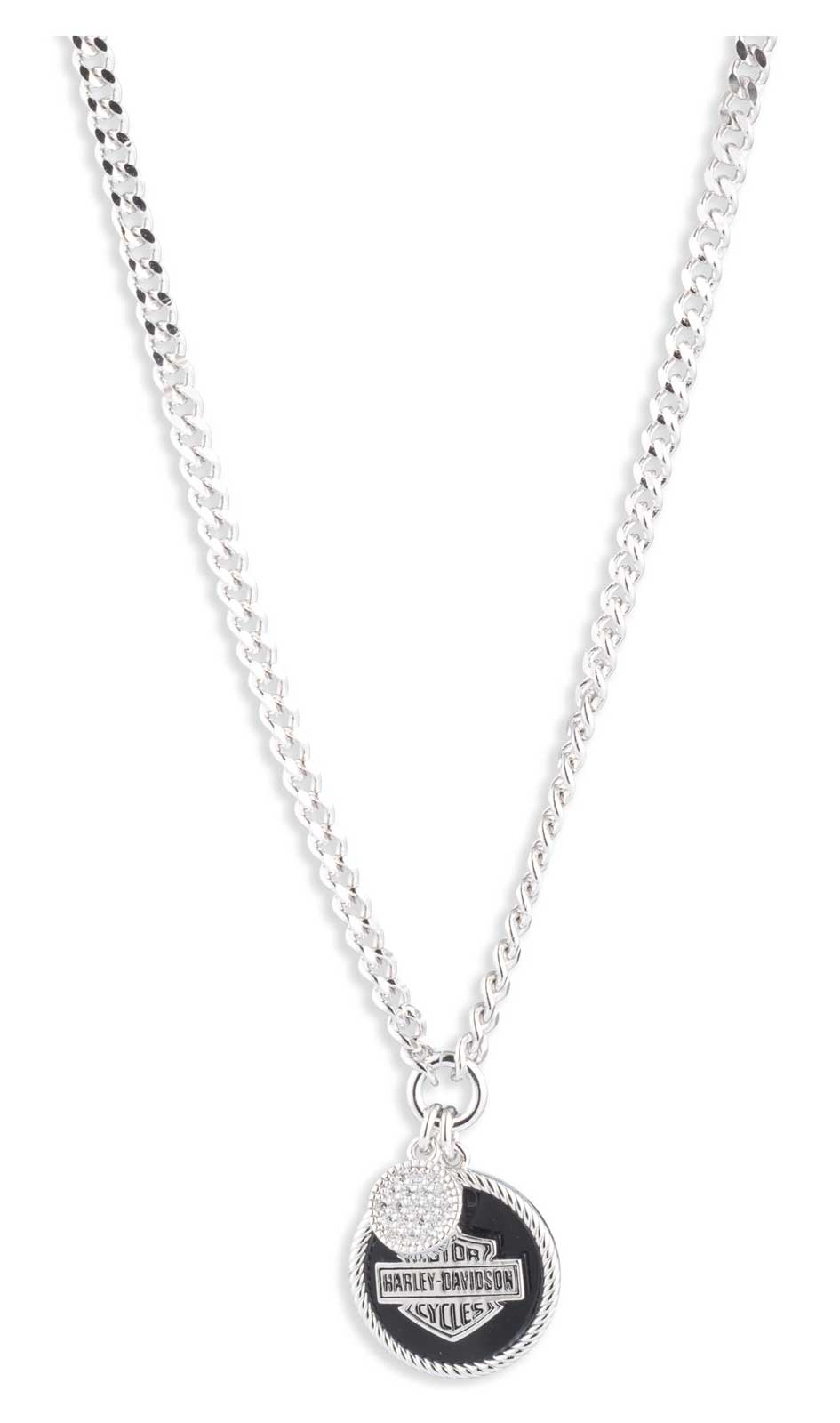 Harley-Davidson Women's 16 in. Bar & Shield Round Double Charm Necklace, Silver - Wisconsin Harley-Davidson