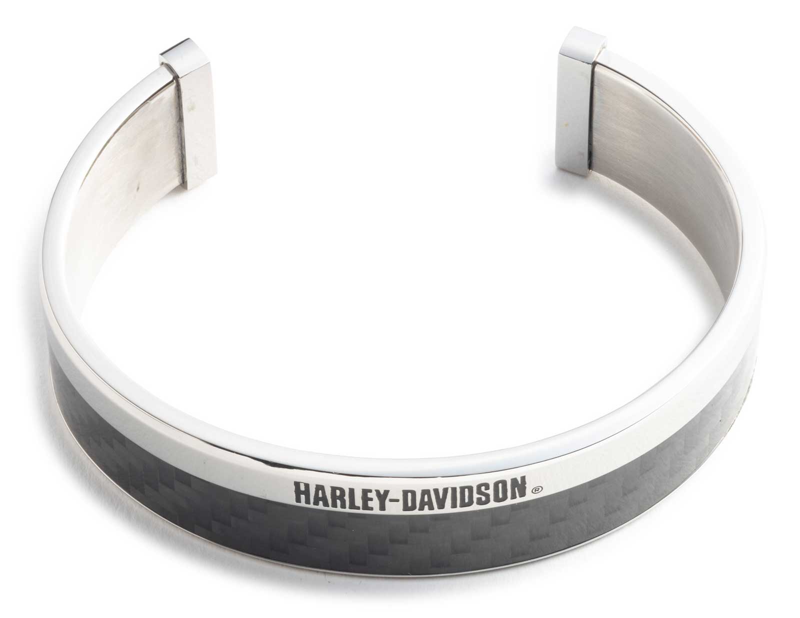 Harley-Davidson Men's 9 in. Carbon Fiber Open Cuff Bracelet - Stainless Steel - Wisconsin Harley-Davidson