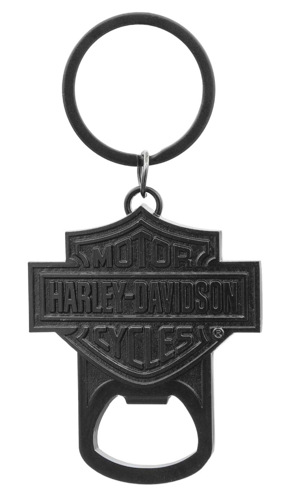 Harley-Davidson Bar & Shield Logo Bottle Opener Metal Key Chain - Black Nickel - Wisconsin Harley-Davidson