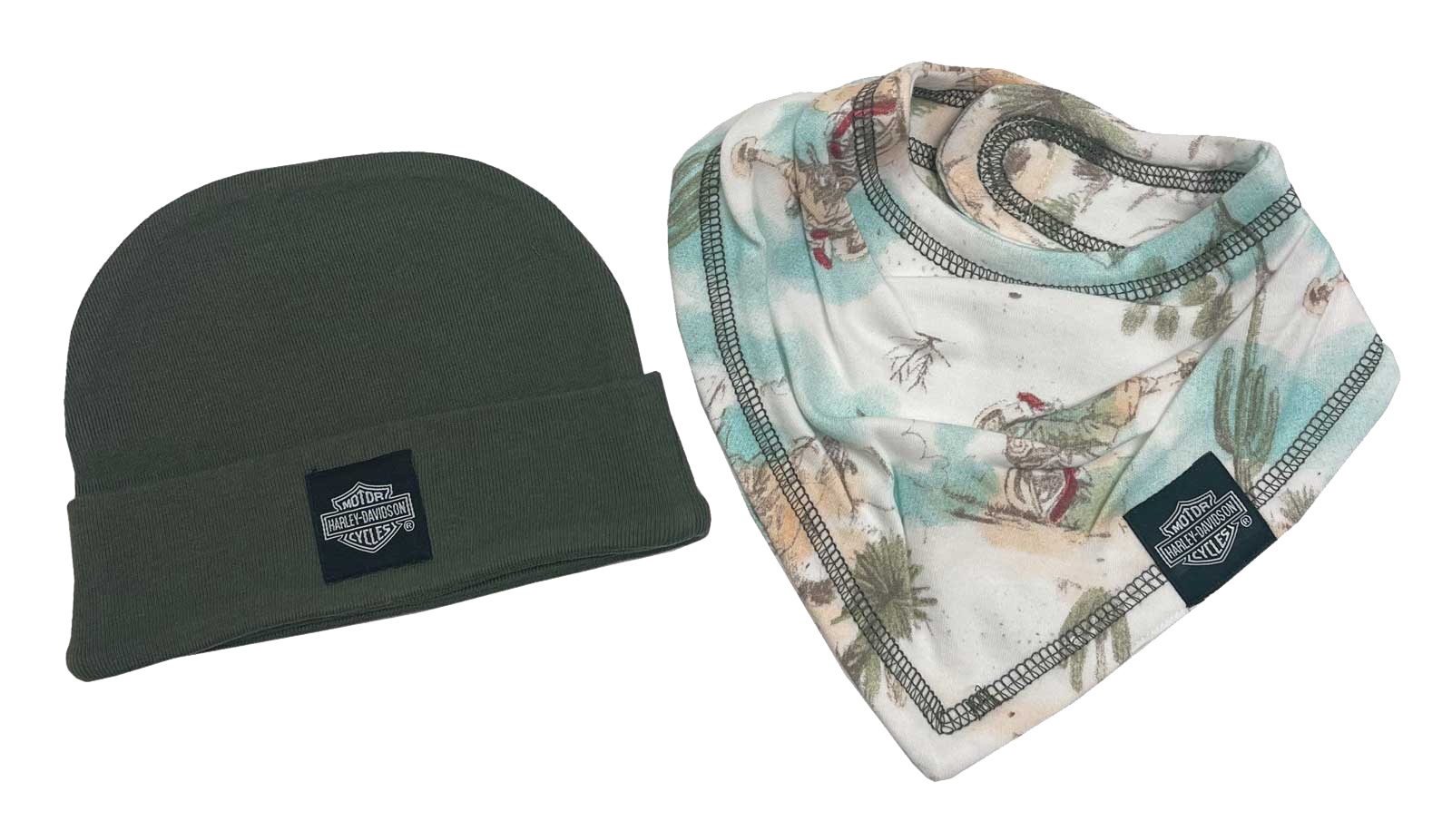 Harley-Davidson Baby Boys' 2-Pack Newborn Western Beanie Set, Green - Wisconsin Harley-Davidson