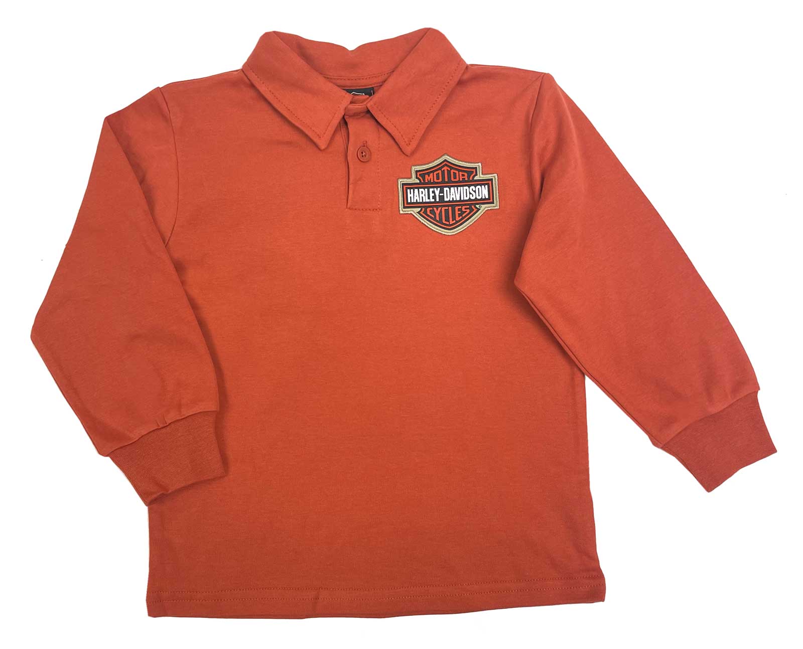 Harley-Davidson Big Boys' Bar & Shield Long Sleeve Knit Rugby Shirt – Orange - Wisconsin Harley-Davidson