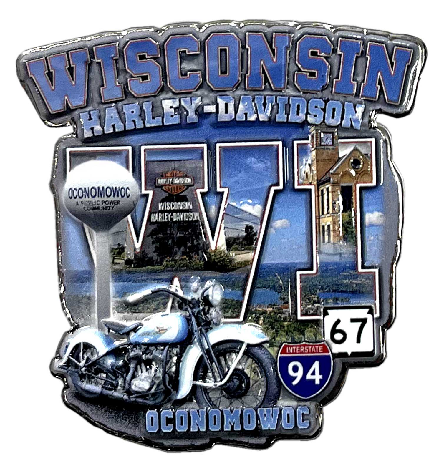 Harley-Davidson 1.5 inch. Custom Wisconsin Dealer Metal Pin, Silver Finish - Wisconsin Harley-Davidson