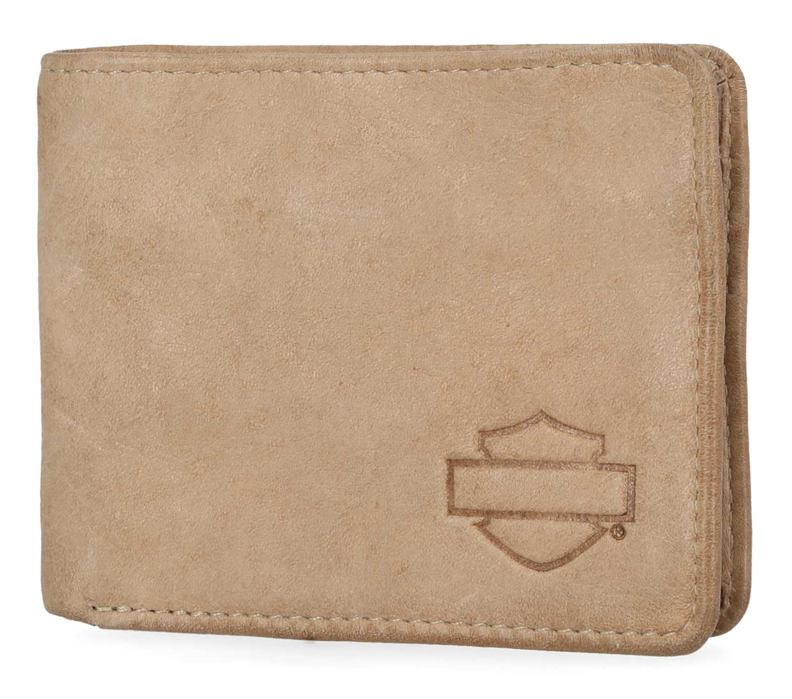 Harley-Davidson Men's Bar & Shield Washed Leather Billfold Wallet - Brush - Wisconsin Harley-Davidson