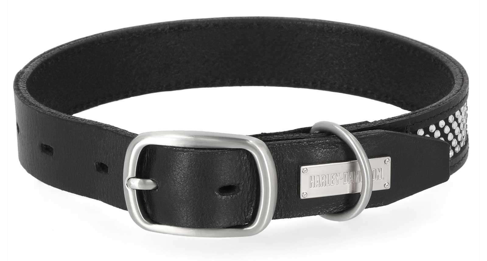Harley-Davidson Leather Embellished H-D Logo Adjustable Pet Collar - Solid Black - Wisconsin Harley-Davidson