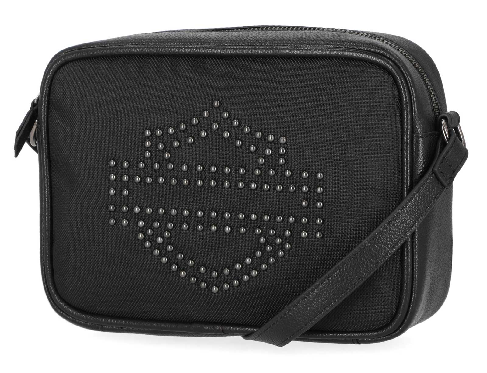 Harley-Davidson Women's Studded Bar & Shield Camera Crossbody Bag Purse – Black - Wisconsin Harley-Davidson