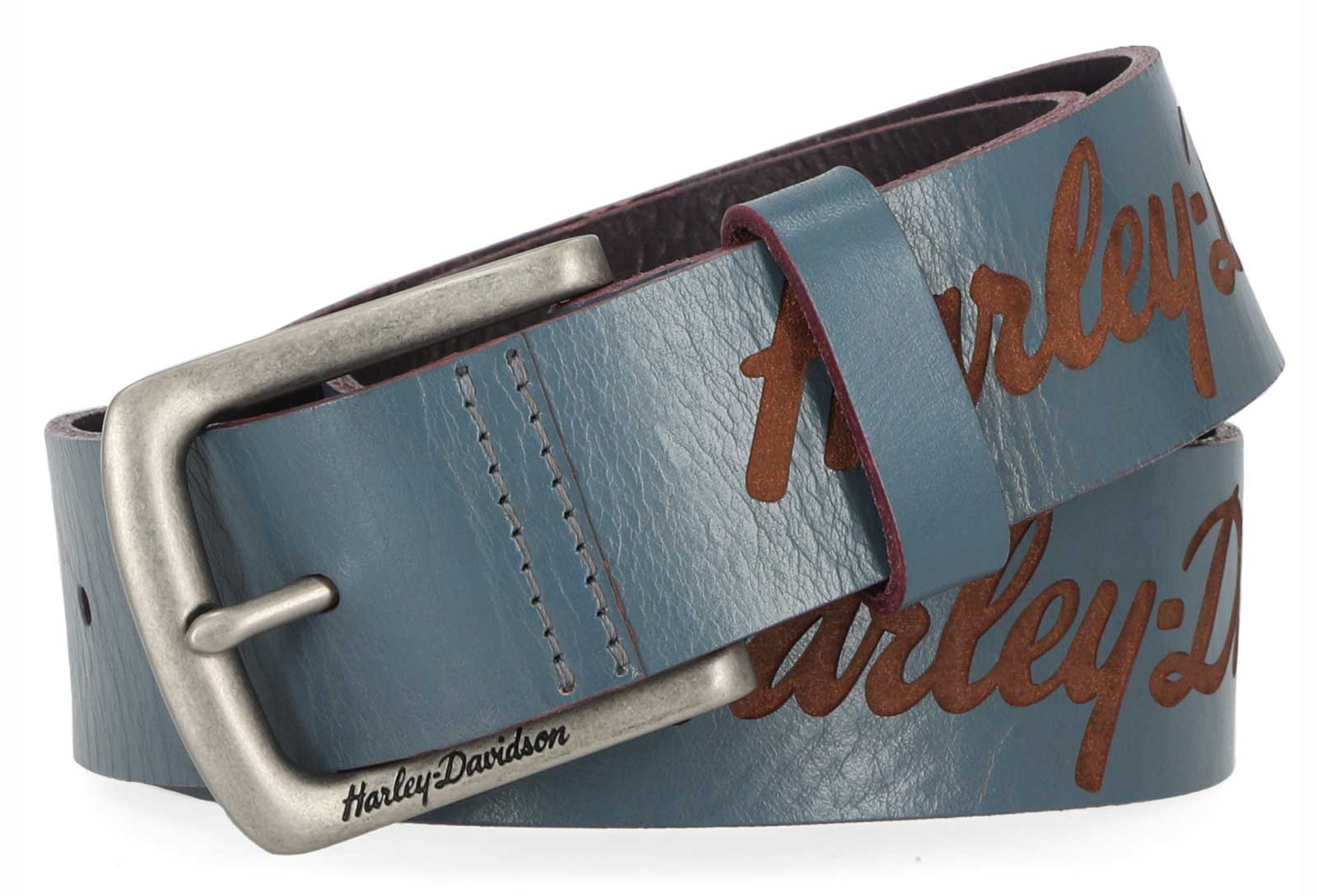 Harley-Davidson Women's Long Tail Laser Etch Genuine Leather Belt – Bluestone - Wisconsin Harley-Davidson