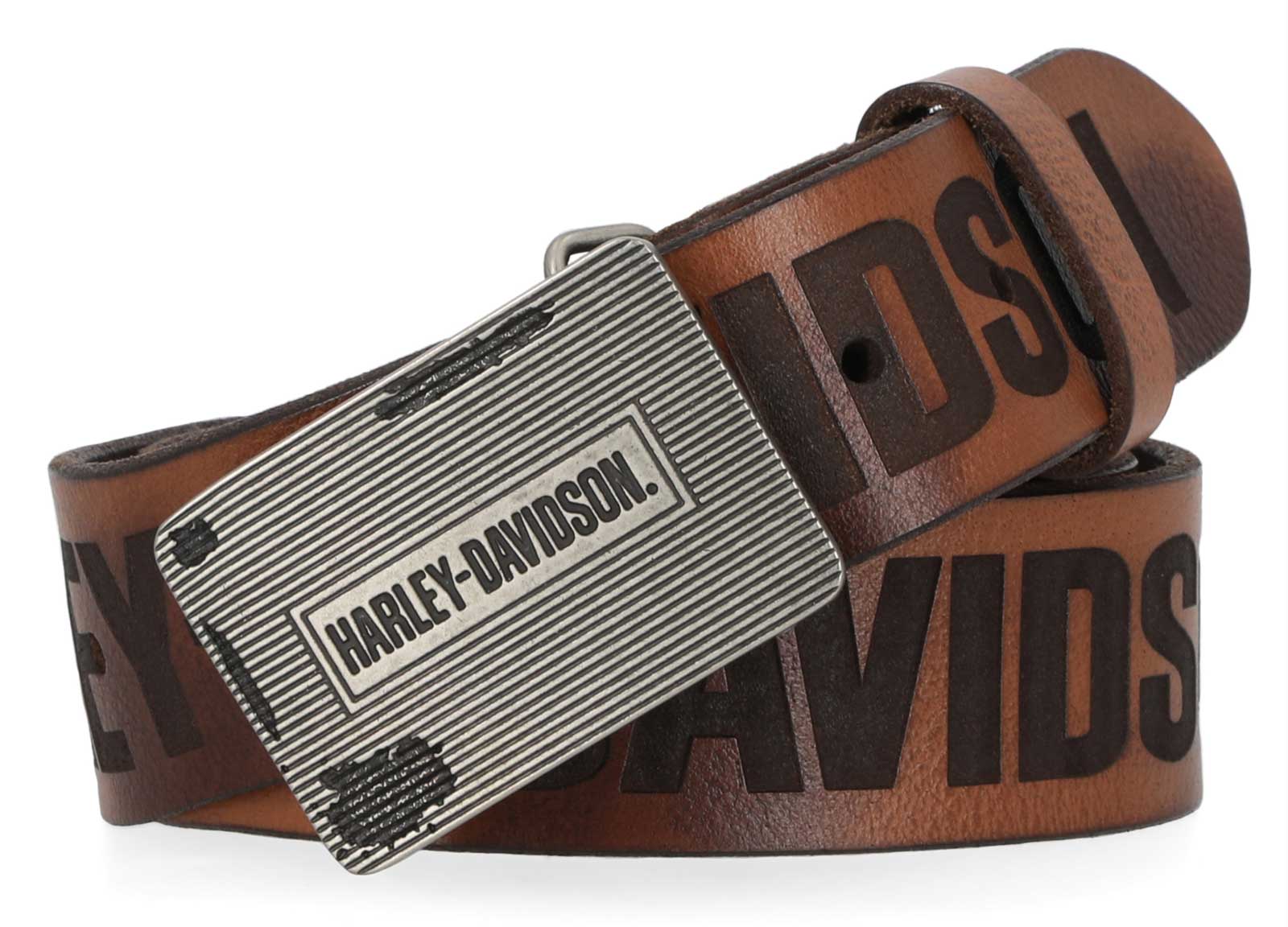 Harley-Davidson Men's Grunge H-D Logo Repeat Genuine Leather Belt – Brown - Wisconsin Harley-Davidson