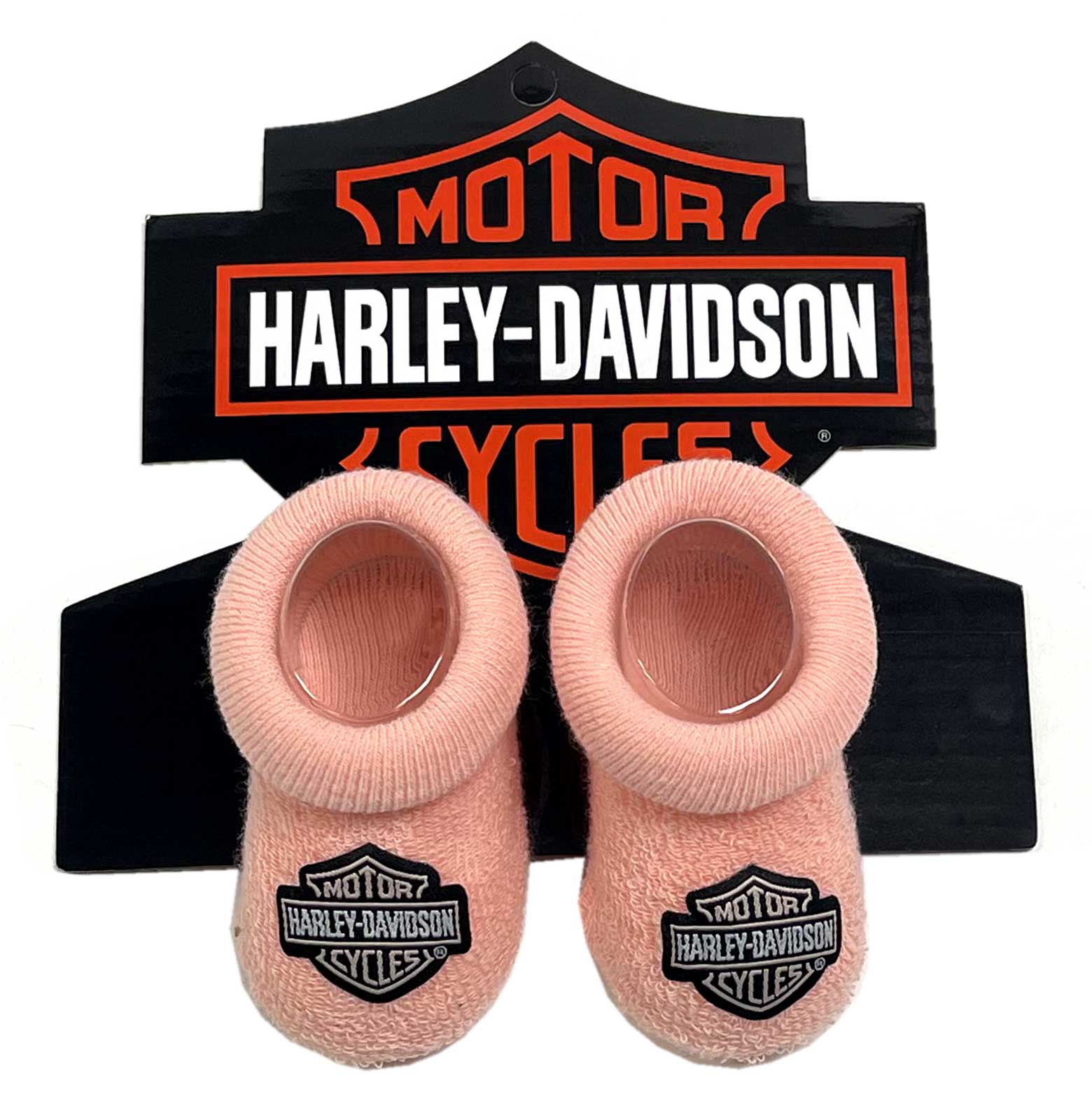 Harley-Davidson Baby Girls' Bar & Shield Patch Newborn Booties Socks - Pink - Wisconsin Harley-Davidson