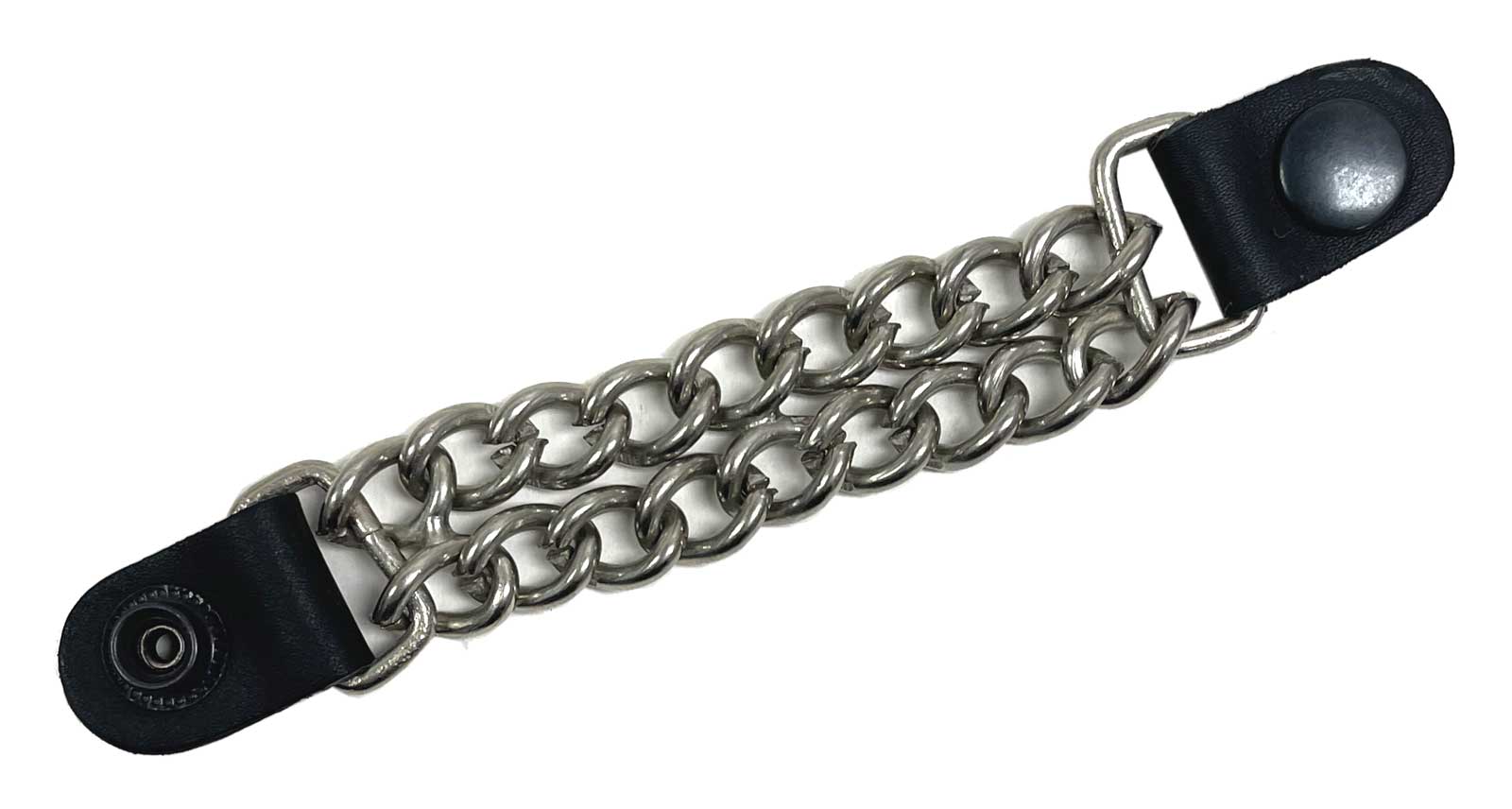 UNIK Men's Chunky Double Chain 6.5" Vest Extender w/ Leather Black Snap Tabs, Silver - Wisconsin Harley-Davidson