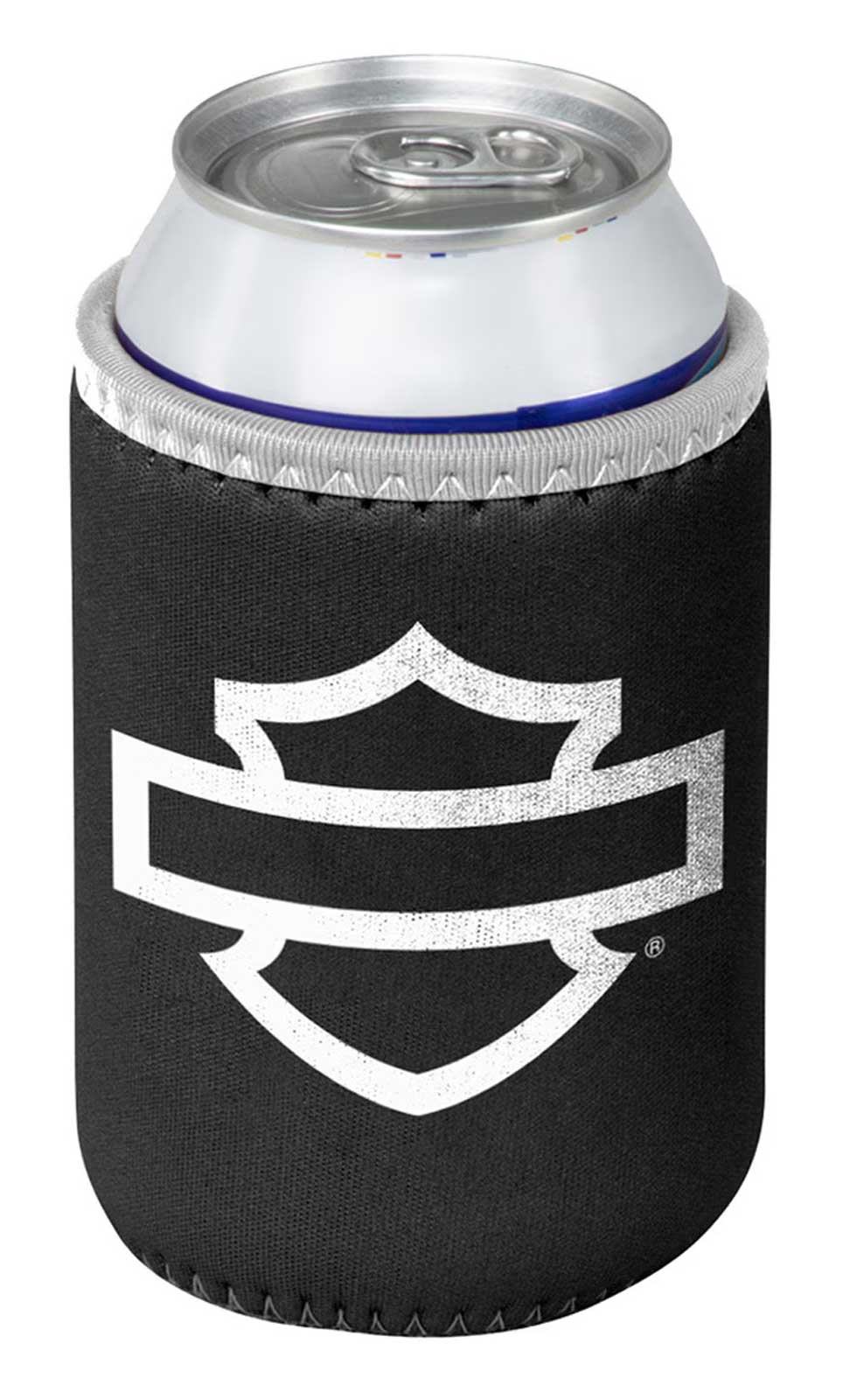 Harley-Davidson Open Bar & Shield Magnetic Neoprene Can Cooler – Black - Wisconsin Harley-Davidson