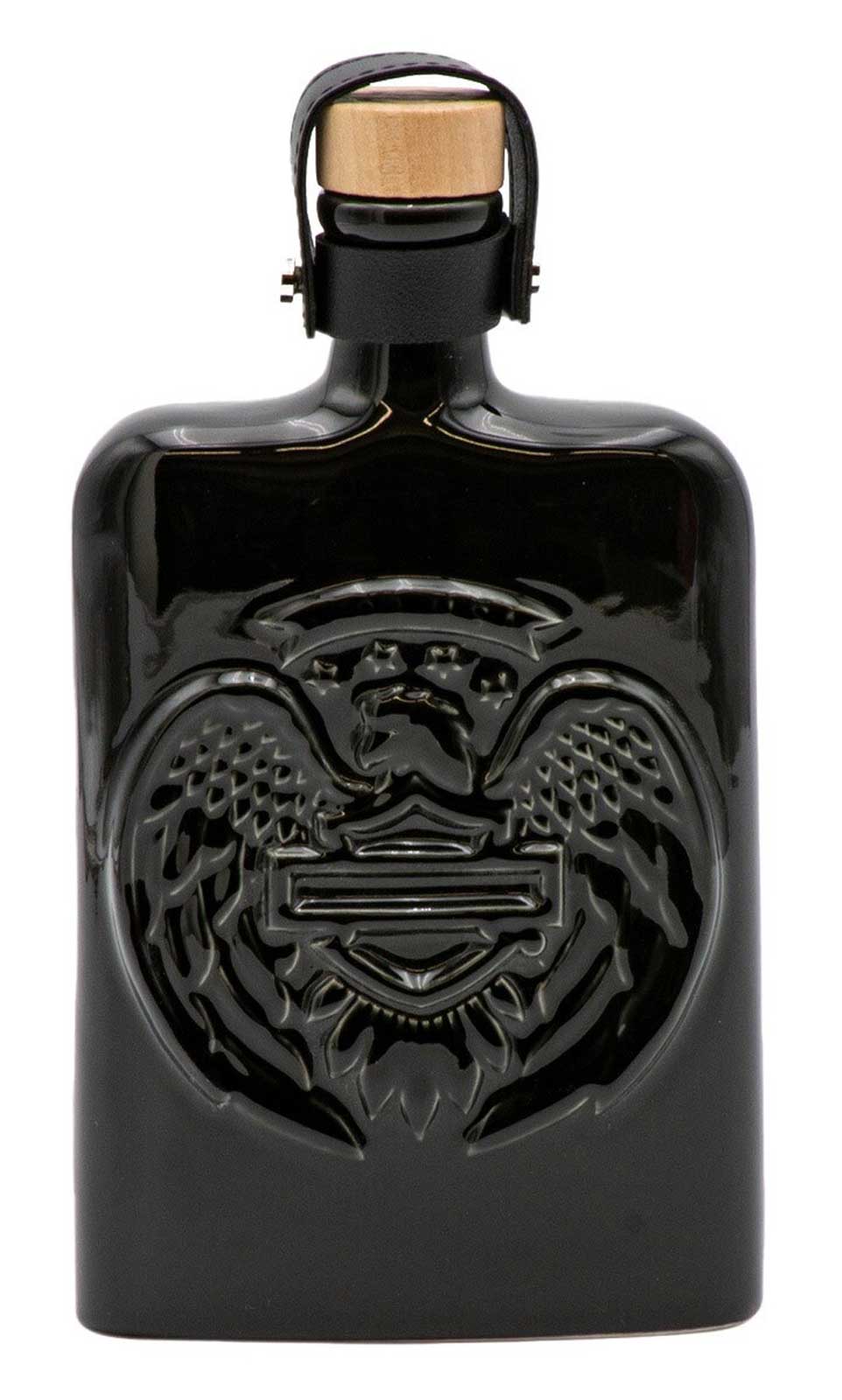 Harley-Davidson Open Bar & Shield Eagle Ceramic Flask, Gloss Black – 14 oz. - Wisconsin Harley-Davidson