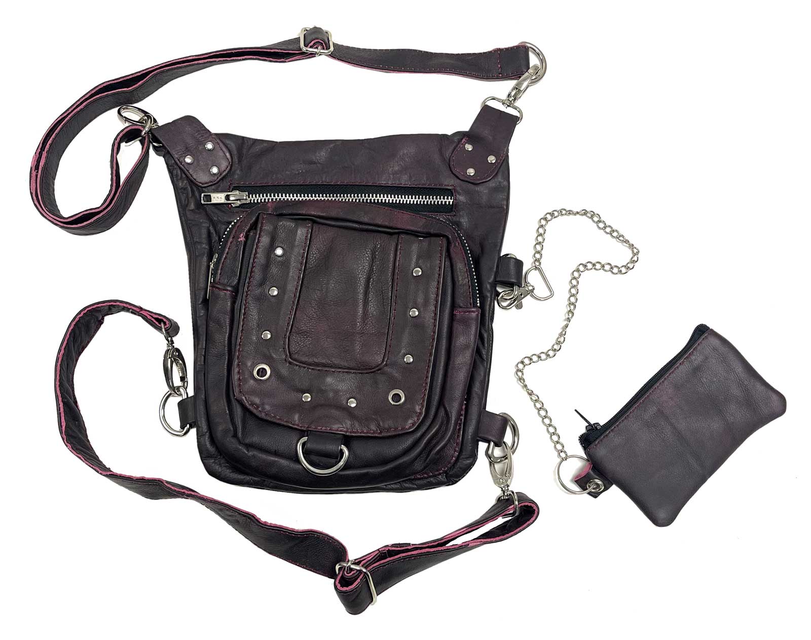 UNIK Women's Studded Side Slinger Genuine Leather Crossbody Bag, Purple - Wisconsin Harley-Davidson