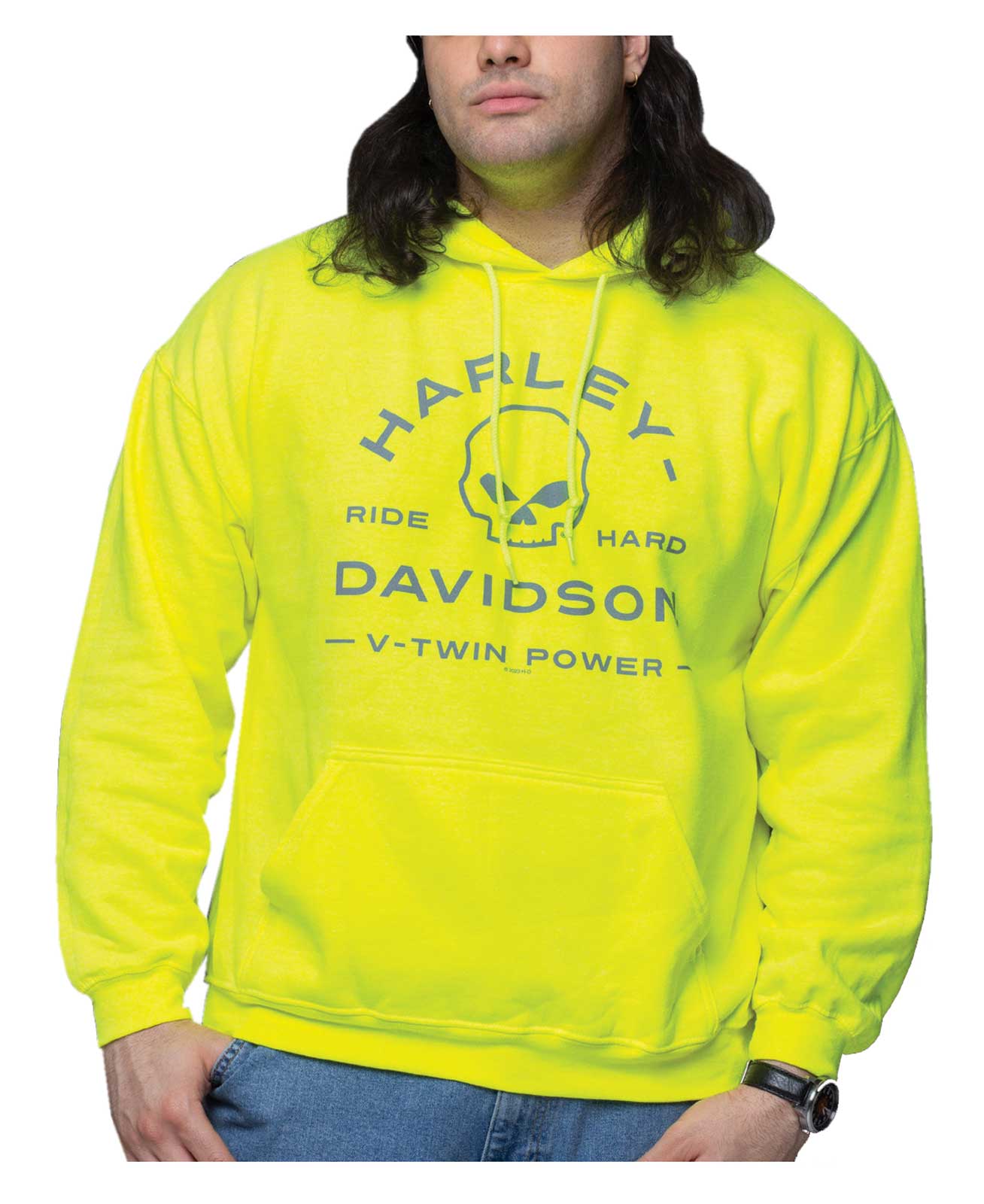 Harley-Davidson Men's Zone Willie G Skull Pullover Hoodie – Safety Green - Wisconsin Harley-Davidson