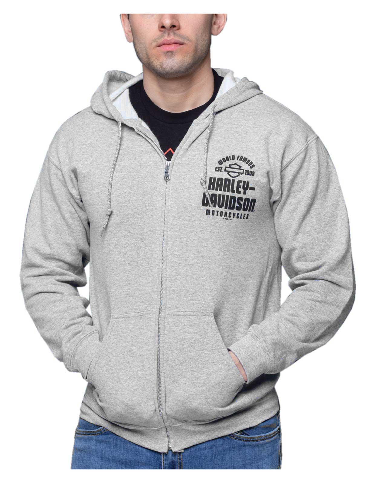 Harley-Davidson Men's Retrograde Zip-Up Hoodie Sweatshirt – Sport Gray - Wisconsin Harley-Davidson