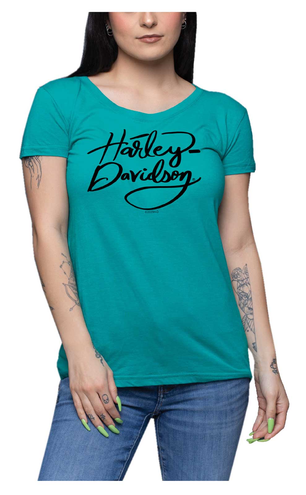 Harley-Davidson Women's Scribble Pop Round Neck Short Sleeve Tee – Jade - Wisconsin Harley-Davidson