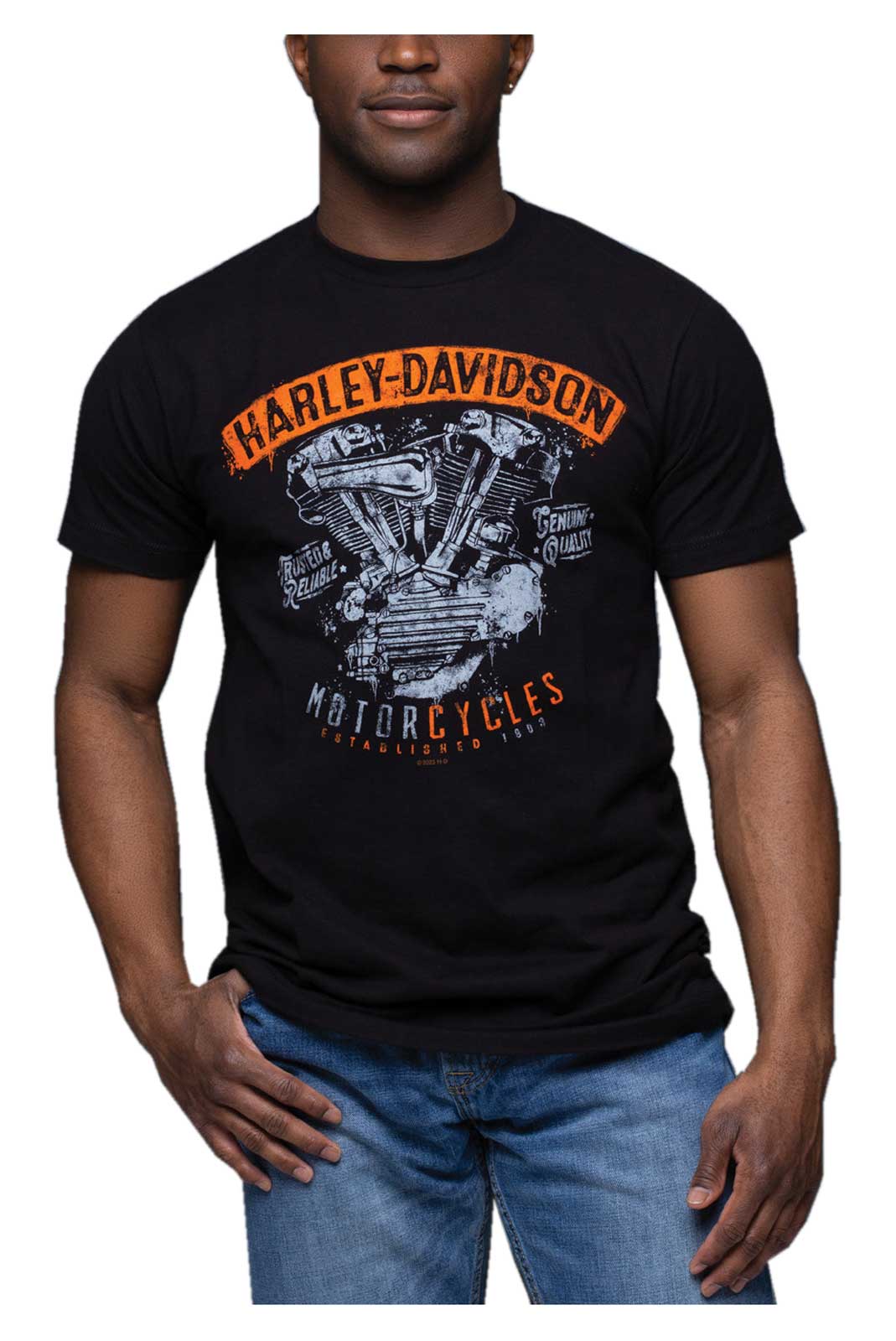Harley-Davidson バイクTシャツ 黒 Harley-Davidson® Men's Retro Square Racer #1 H-D Logo Cotton