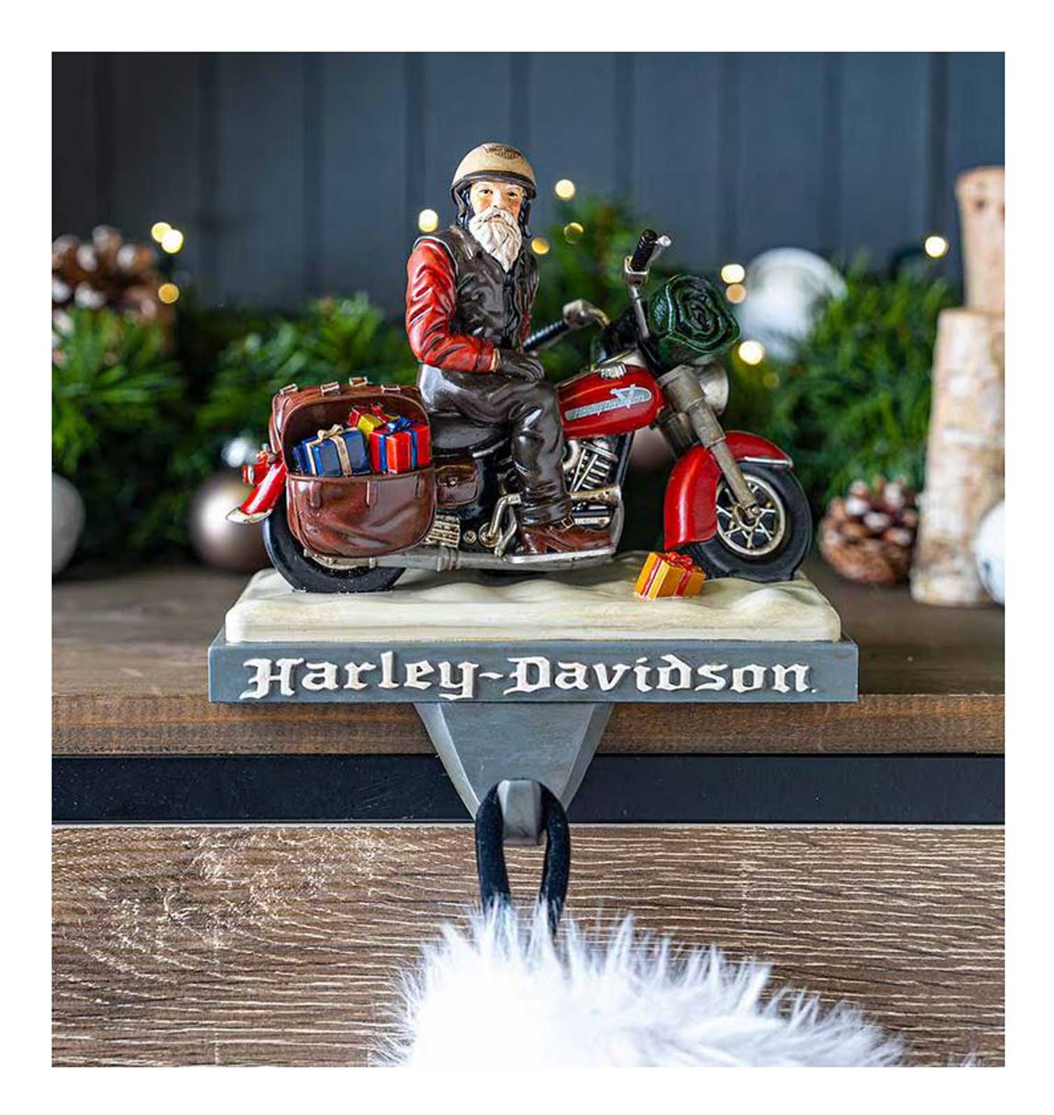 Harley-Davidson Free Shipping - Harley-Davidson Sculpted Biker Santa Christmas Stocking Holder Hook, Polyresin - Free Shipping on many products plus Orders Over $99