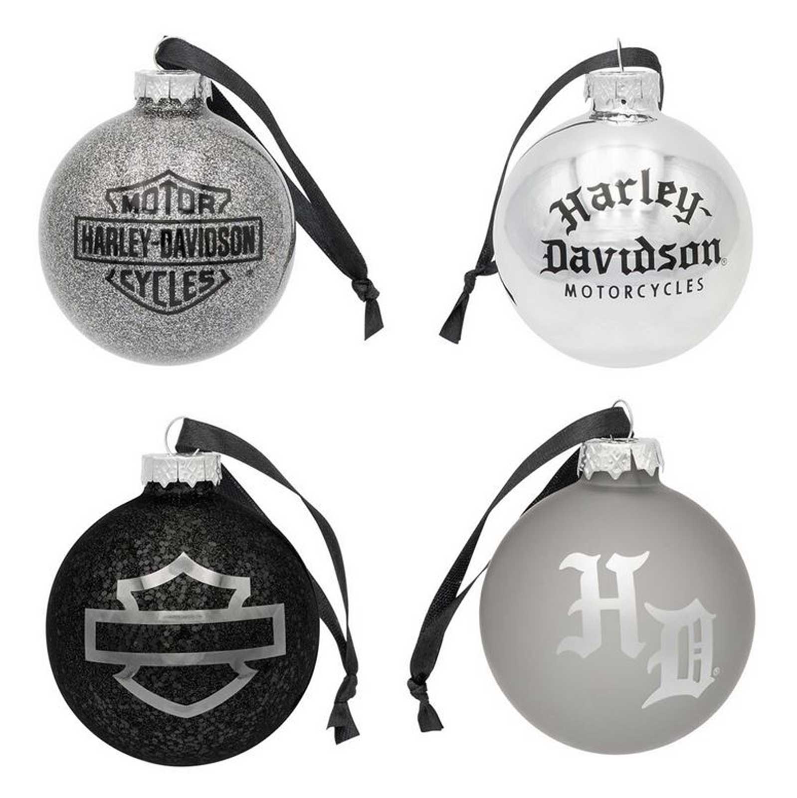Harley-Davidson Glass Ball Holiday Christmas Tree Ornaments Set of 4 - Wisconsin Harley-Davidson