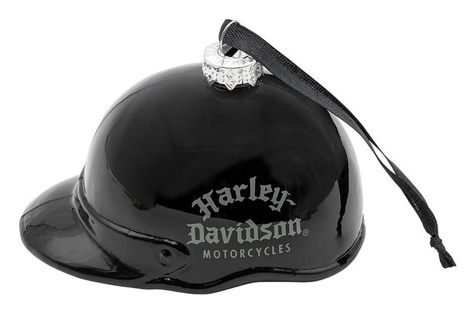 Harley-Davidson Old English H-D Helmet Holiday Ornament – Black Blown Glass - Wisconsin Harley-Davidson