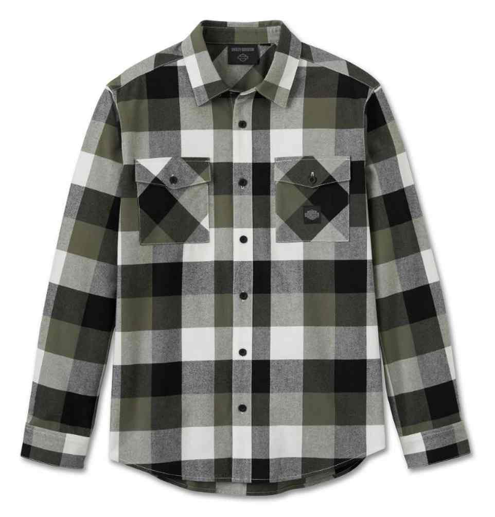 Harley-Davidson Men's Essence Long Sleeve Plaid Flannel Shirt, Green 96030-25VM - Wisconsin Harley-Davidson