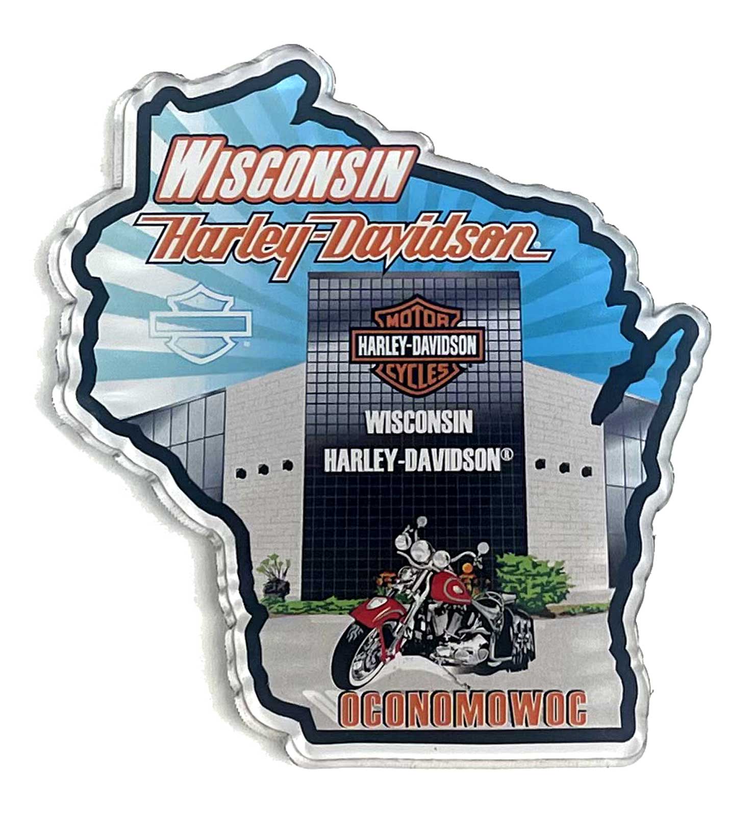 Harley-Davidson Custom Wisconsin Harley Dealer Hard Acrylic Magnet - 3 x 3 inch - Wisconsin Harley-Davidson