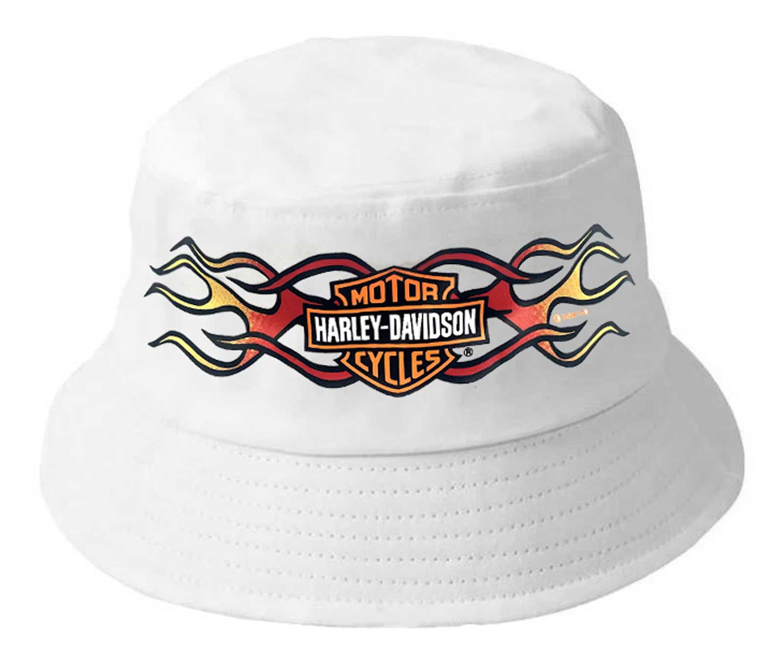 Harley-Davidson Little Boys' Flames Bar & Shield Twill Toddler Bucket Hat, White - Wisconsin Harley-Davidson